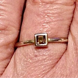 Dainty square smoky quartz silver ring